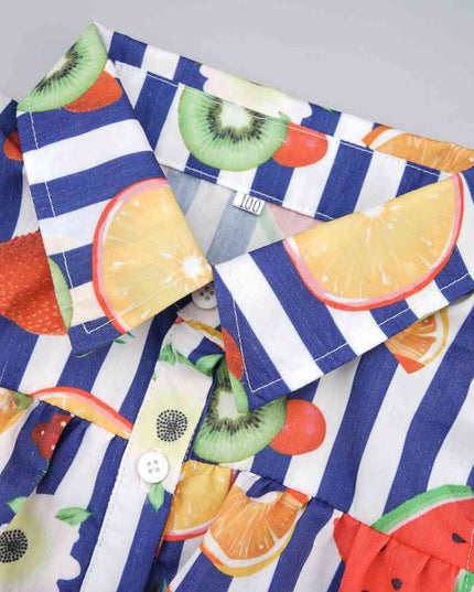 Fruit Striped Collared Sleeveless Shirt