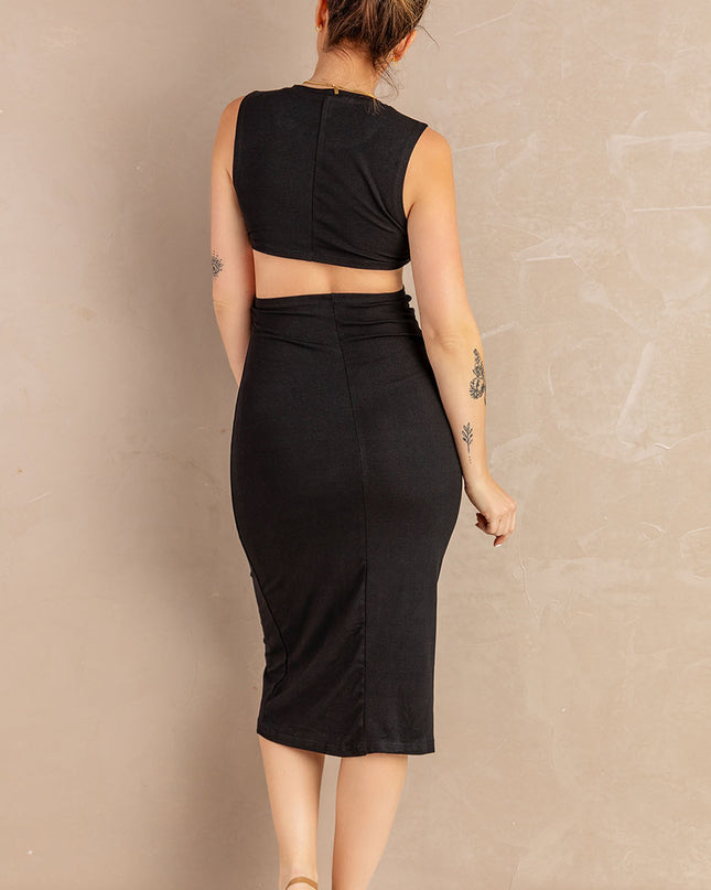 Twist Front Cutout Sleeveless Midi Dress