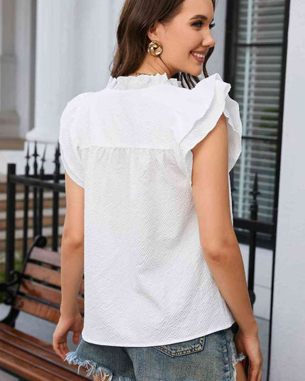 Notched Neck Butterfly Sleeve Blouse
