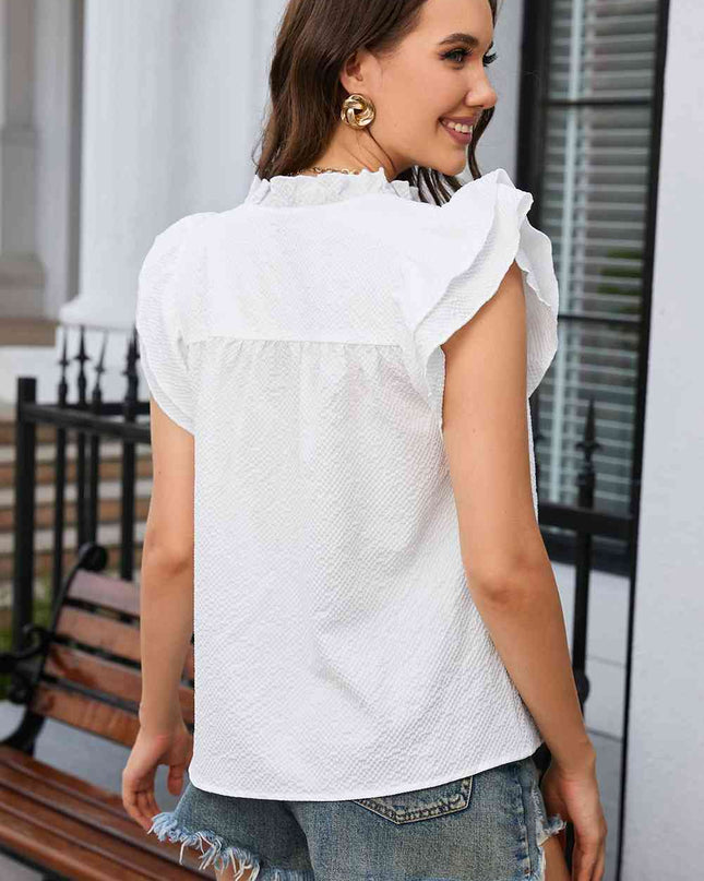 Notched Neck Butterfly Sleeve Blouse