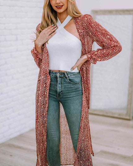 Leopard Tie Waist Flounce Sleeve Cover Up