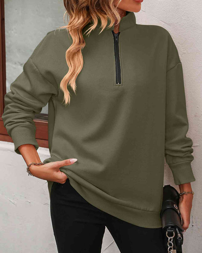 Zip-Up Dropped Shoulder Sweatshirt