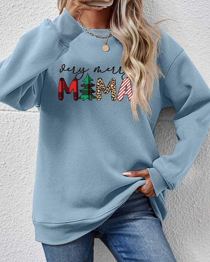 Letter Graphic Round Neck Long Sleeve Sweatshirt