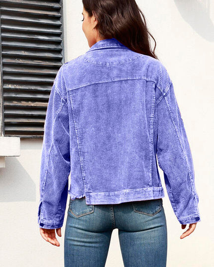 Football Sequin Raw Hem Collared Neck Jacket