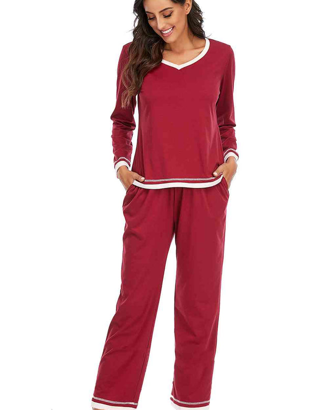 V-Neck Top and Pants Lounge Set