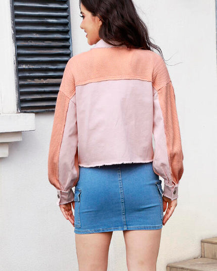 Button Up Raw Hem Long Sleeve Jacket