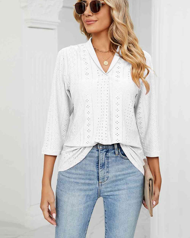 Eyelet Three-Quarter Sleeve Blouse