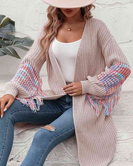 Fringe Sleeve Dropped Shoulder Cardigan
