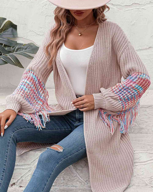 Fringe Sleeve Dropped Shoulder Cardigan