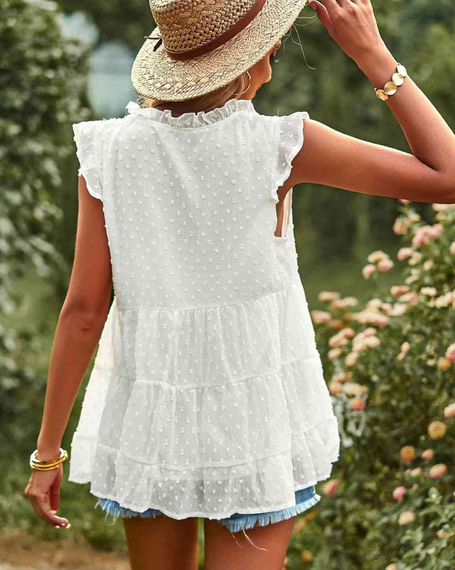Swiss Dot Ruffle Shoulder Tiered Top