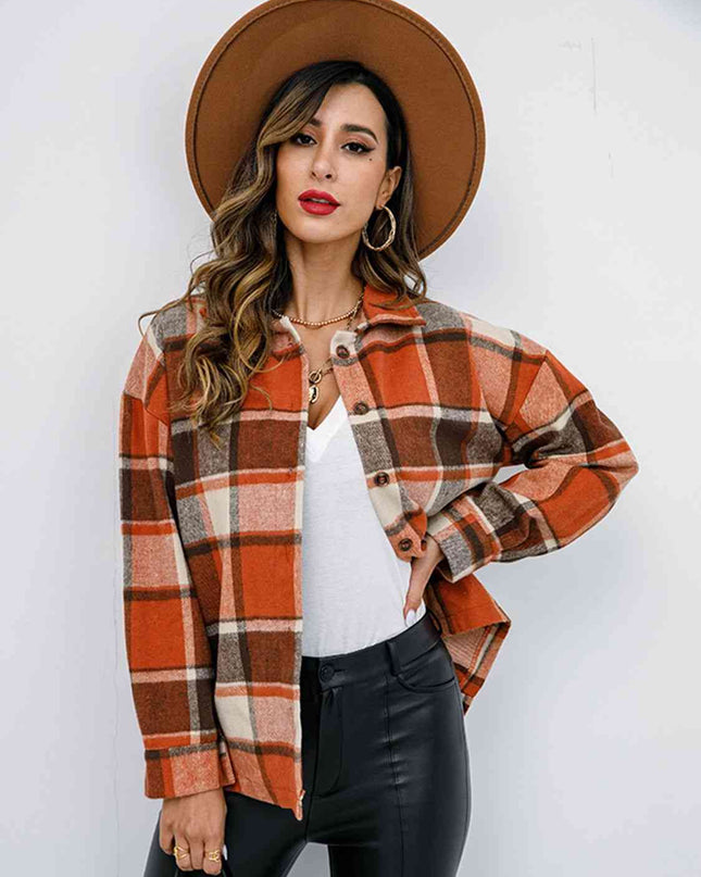Plaid Button Up Collared Neck Jacket