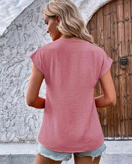 V-Neck Short Sleeve Blouse