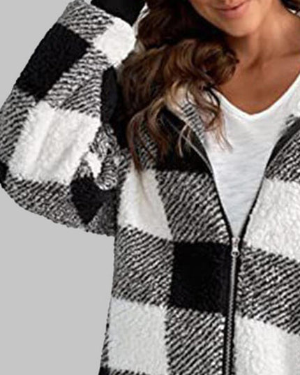 Plaid Zip-Up Hooded Jacket with Pockets