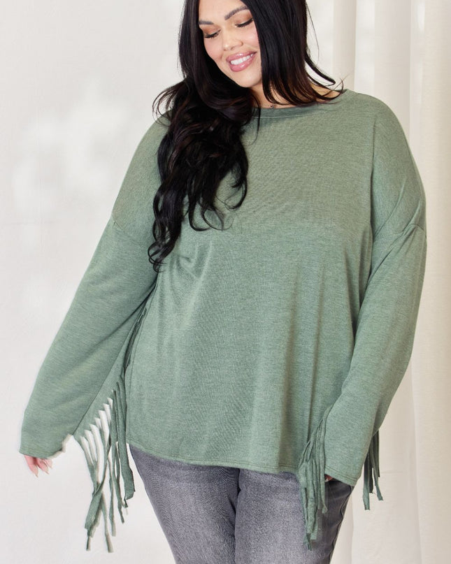 Celeste Full Size Fringe Detail Long Sleeve Top