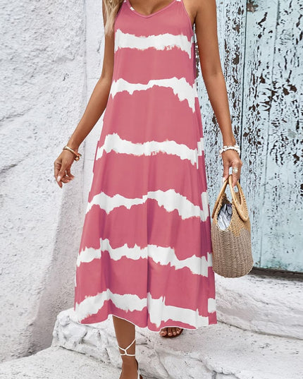 Contrast V-Neck Spaghetti Strap Midi Dress