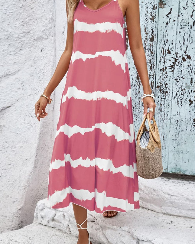 Contrast V-Neck Spaghetti Strap Midi Dress