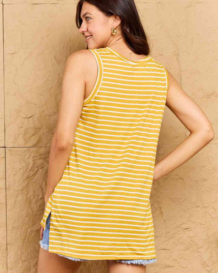 Doublju Talk To Me Full Size Striped Sleeveless V-Neck Top