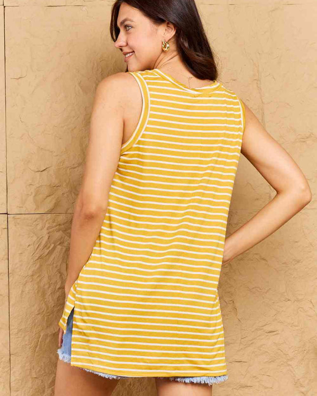 Doublju Talk To Me Full Size Striped Sleeveless V-Neck Top