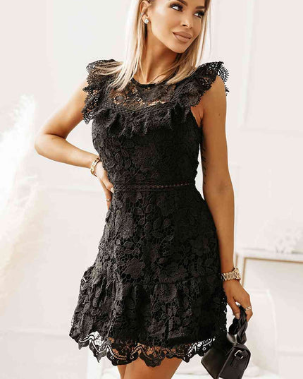 Round Neck Cap Sleeve Lace Mini Dress