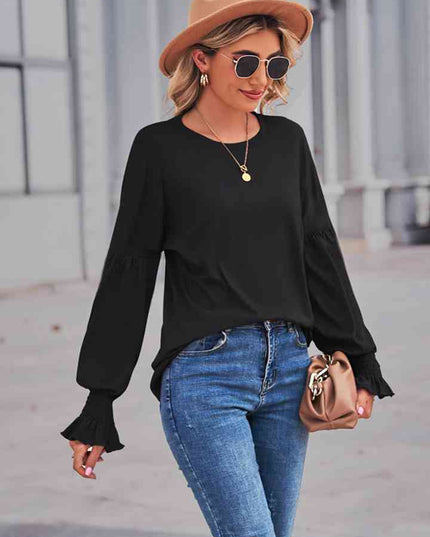 Round Neck Flounce Sleeve Blouse
