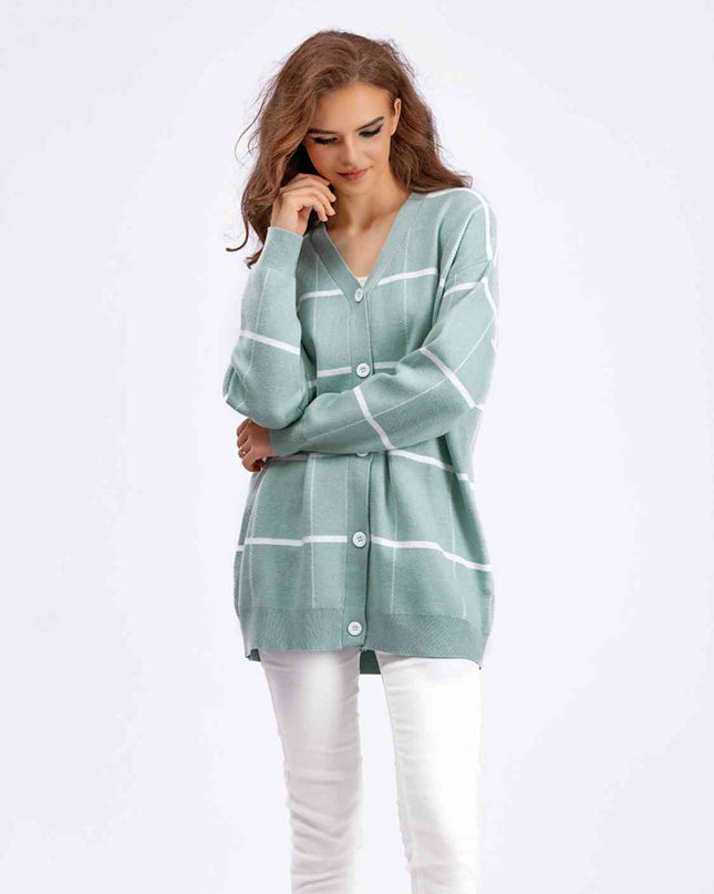 Plaid Button Down Drop Shoulder Cardigan