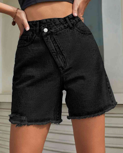 Buttoned Raw Hem Denim Shorts