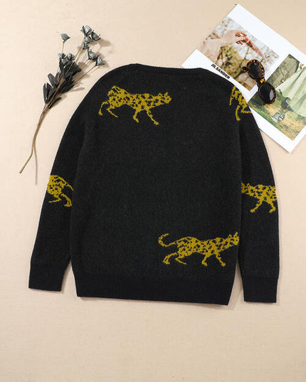 Animal Print Round Neck Sweater