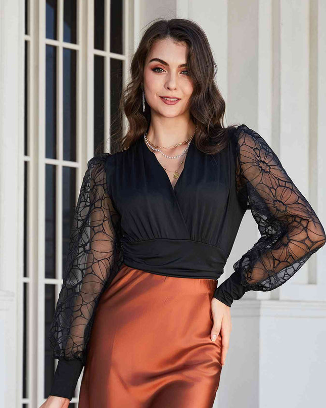 Lantern Sleeve Surplice Neck Blouse