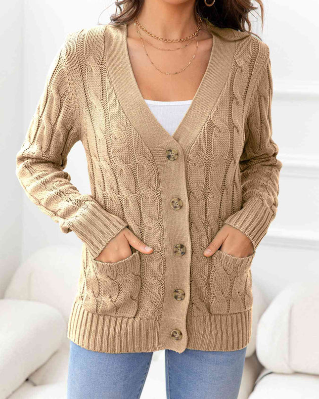 Button Down Cable-Knit Cardigan