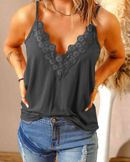 Full Size Lace Trim V-Neck Cami Top