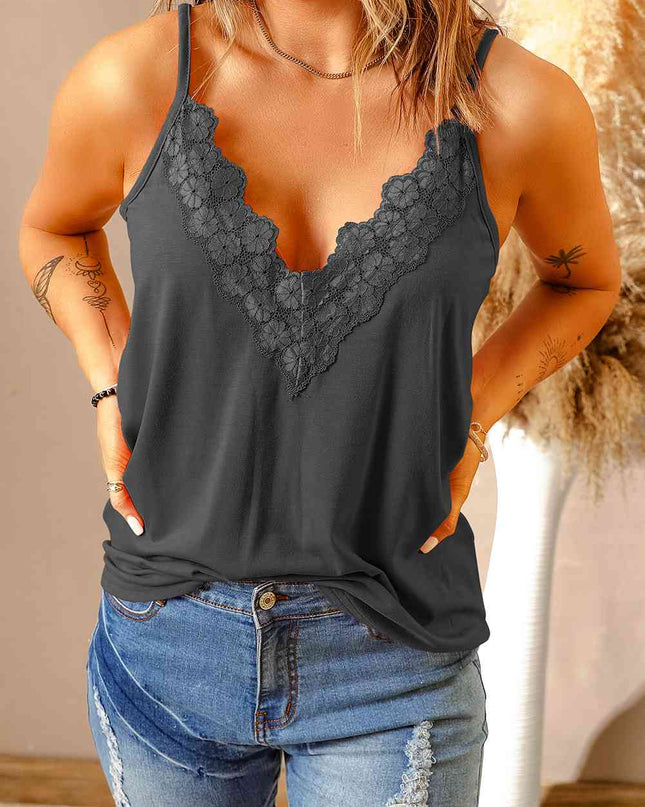 Full Size Lace Trim V-Neck Cami Top