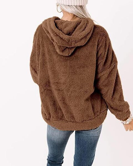 Drawstring Teddy Hoodie with Pocket