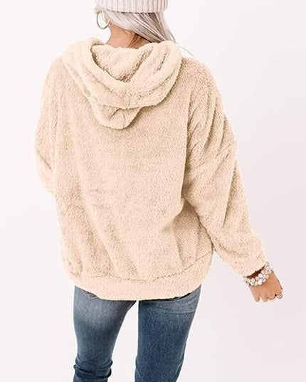 Drawstring Teddy Hoodie with Pocket