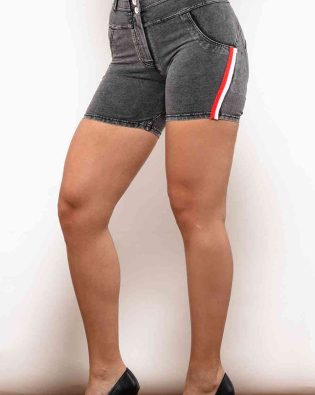 Full Size Side Stripe Buttoned Denim Shorts