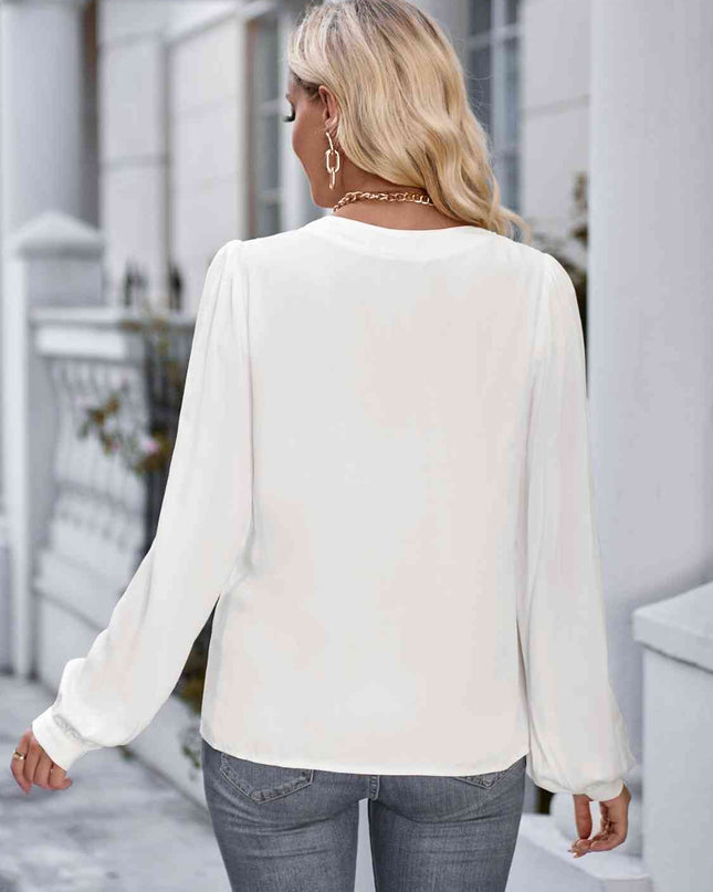 Notched Neck Puff Sleeve Blouse