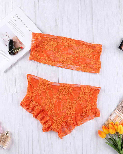 Lace Tube Top and Frill Trim Panty Lingerie Set