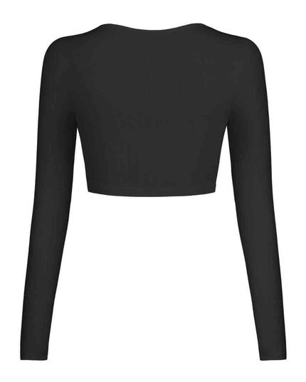 Double Take Button Down Long Sleeve Cropped Top