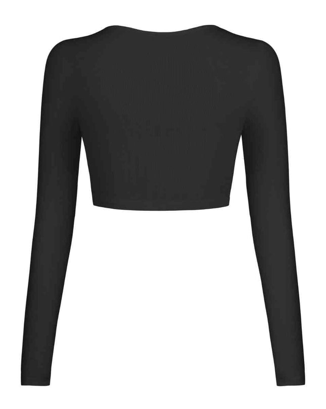 Double Take Button Down Long Sleeve Cropped Top