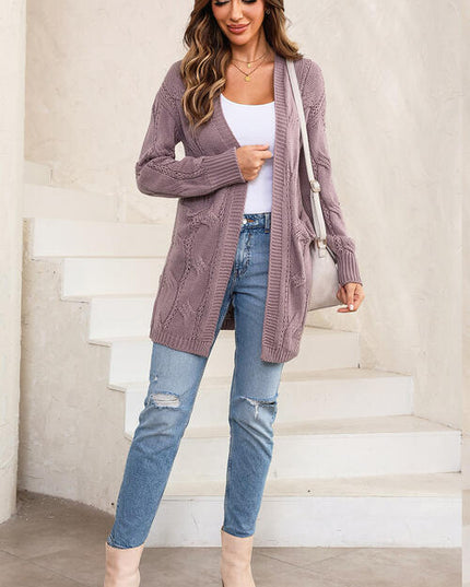Cable-Knit Dropped Shoulder Slit Cardigan