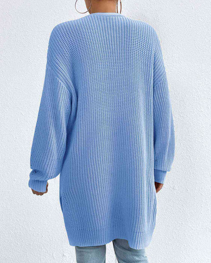 Open Front Dropped Shoulder Slit Cardigan