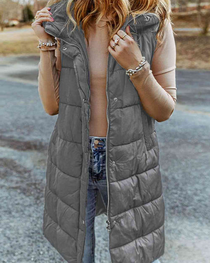 Longline Hooded Sleeveless Puffer Vest