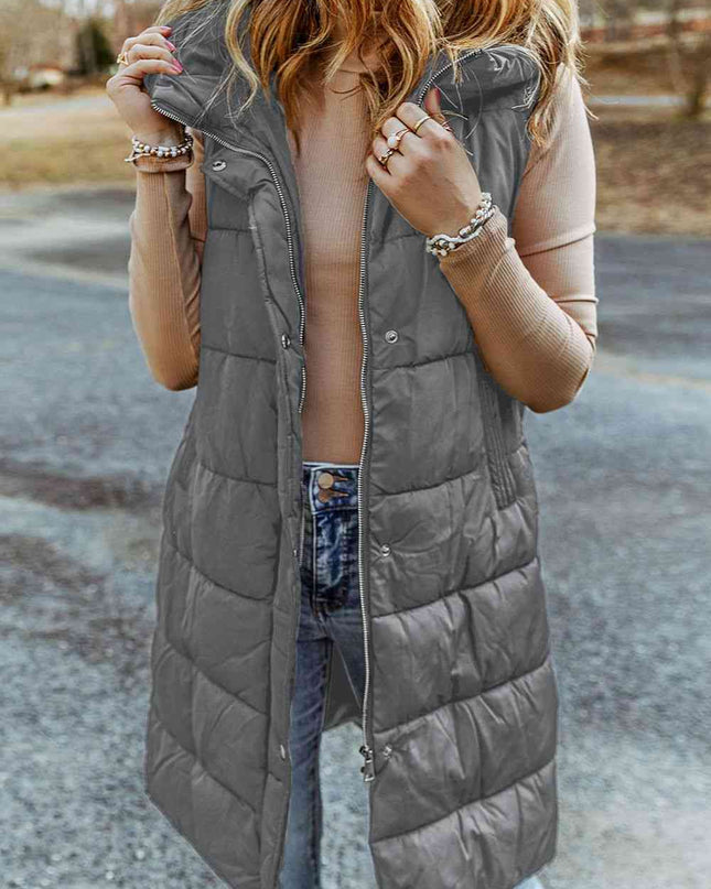 Longline Hooded Sleeveless Puffer Vest