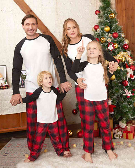 Raglan Sleeve Top and Plaid Pants Set