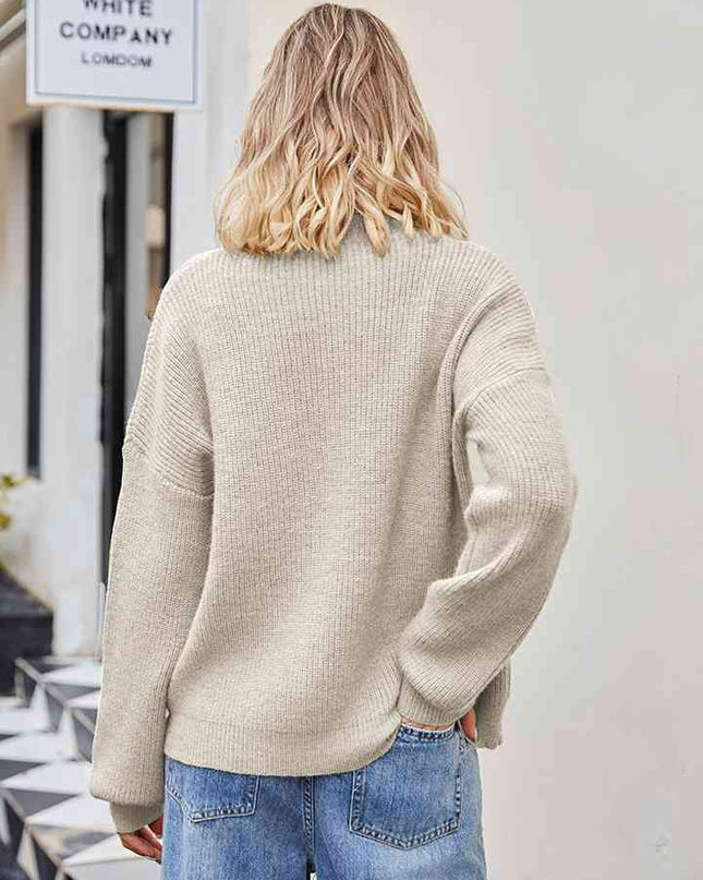 Ribbed Round Neck Dropped Shoulder Knit Top