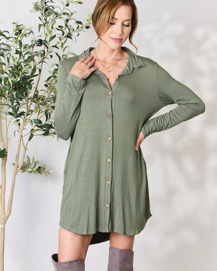 Celeste Full Size Button Down Shirt Dress