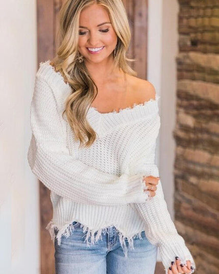 Frayed Hem Dropped Shoulder Sweater