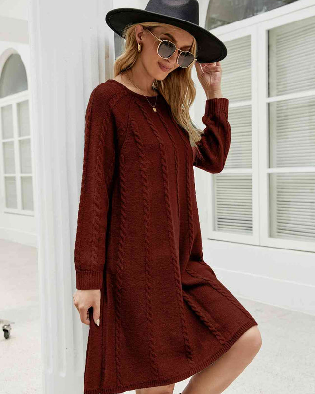 Cable-Knit Long Sleeve Sweater Dress
