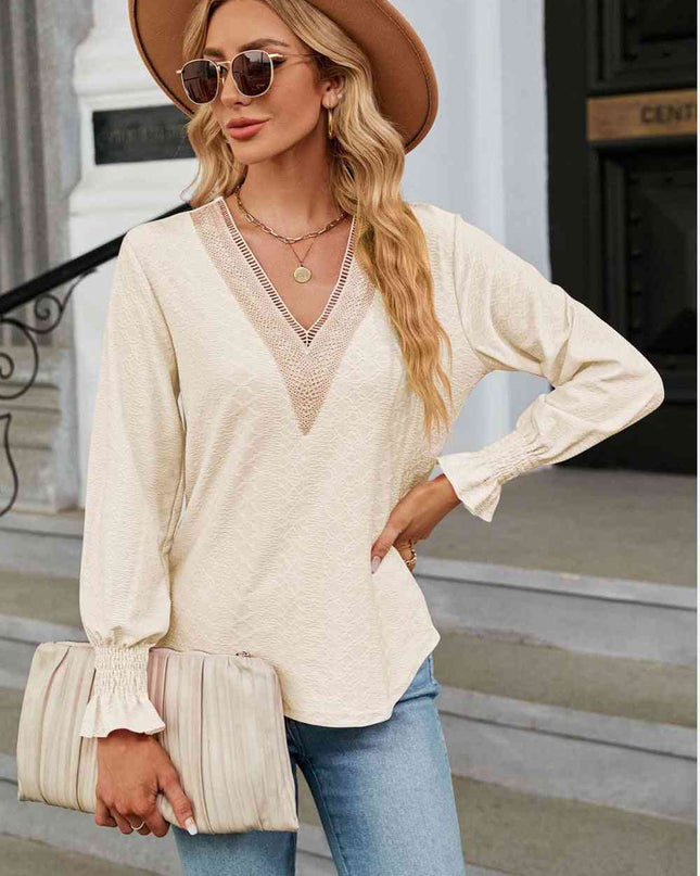 V-Neck Flounce Sleeve Blouse