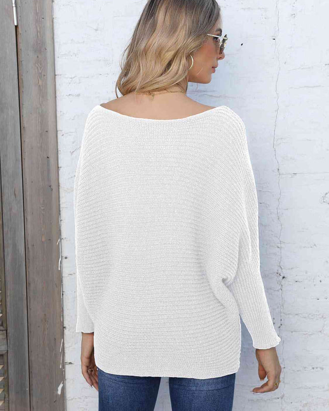 Full Size Horizontal Ribbing Dolman Sleeve Sweater