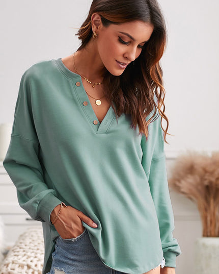 Button Detail Curved Hem Top